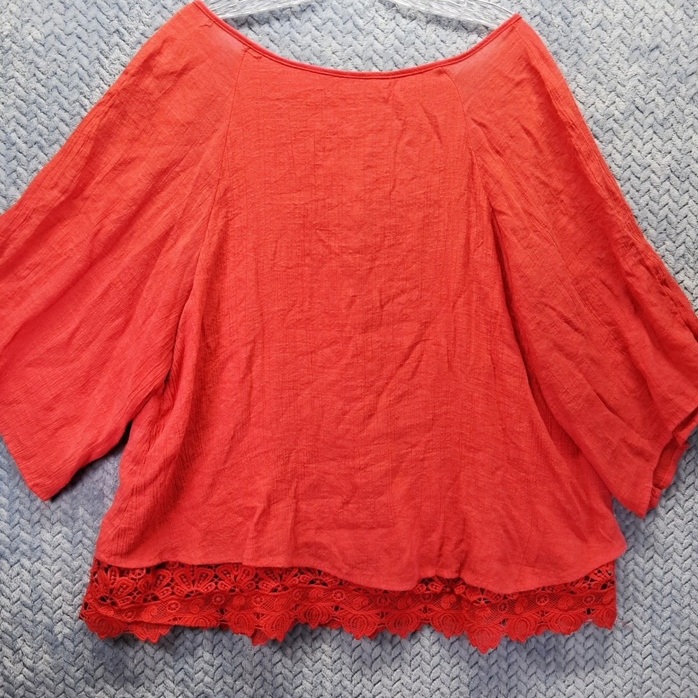 Unique Spectrum Coral Red Boho Lace Trim Tassel Blouse Top 2X Summer Comfort - Picture 9 of 9